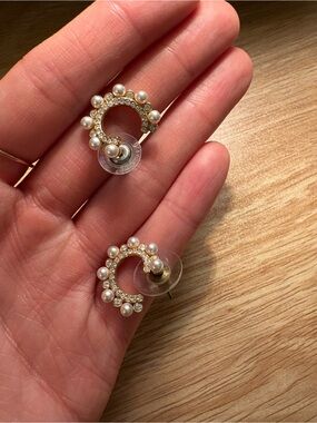 Swarovski Gold Pearl & Crystal pave Hoop Stud Earrings - Women Jewelry